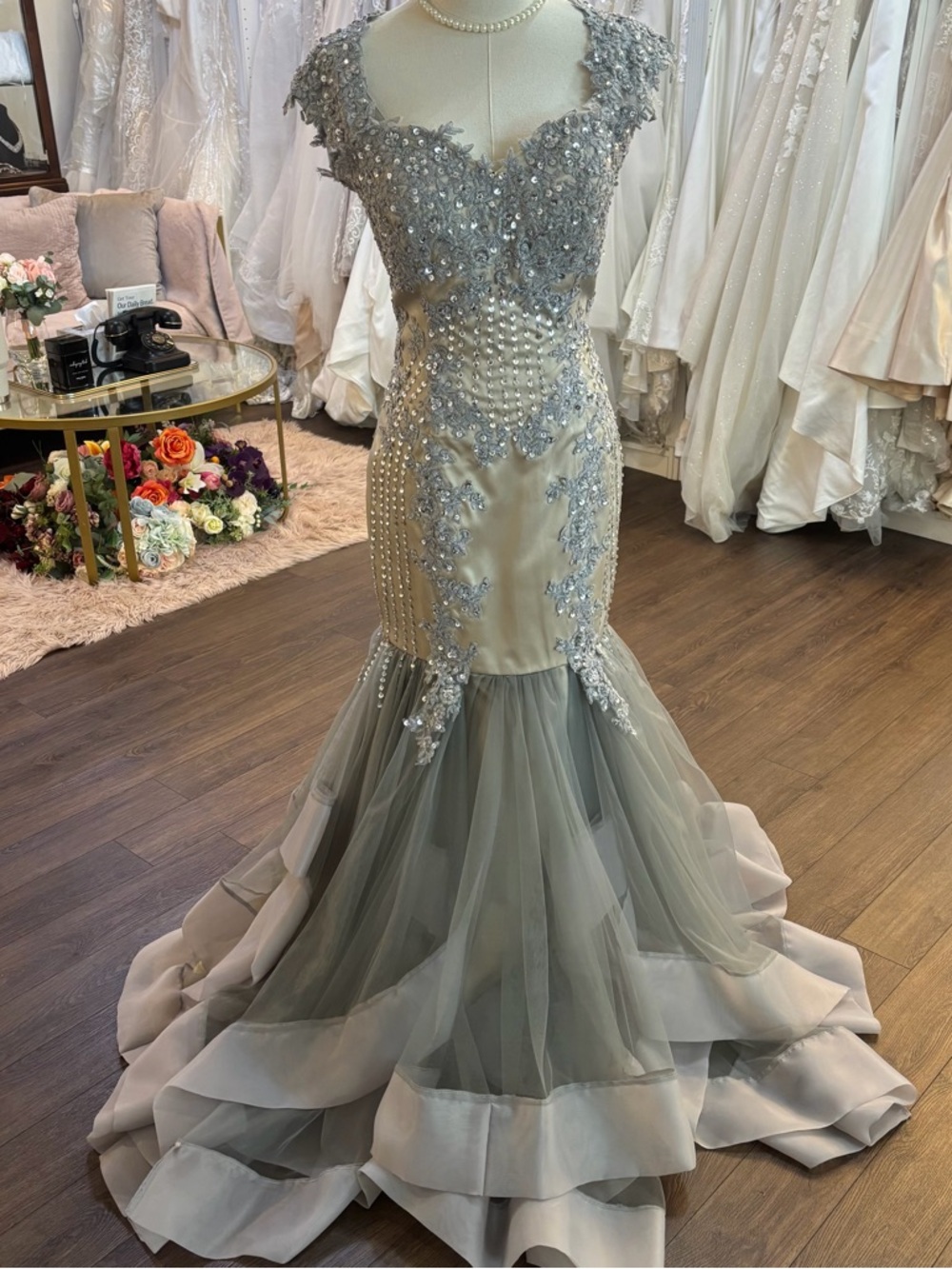 Embellished Gray Mermaid Evening Dress